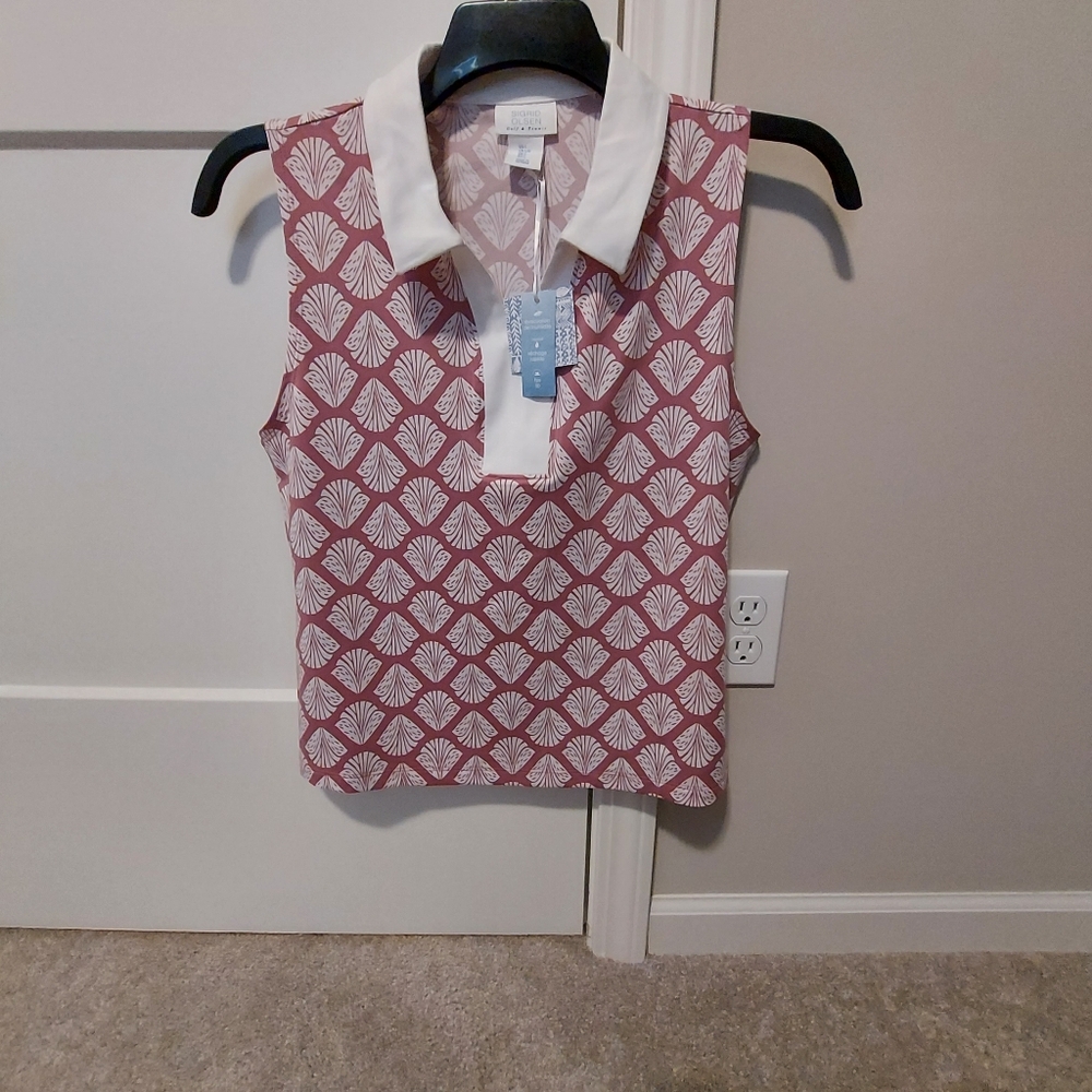 Sigrid Olsen Sleeveless Top with Pink And White Collared Size L NWT